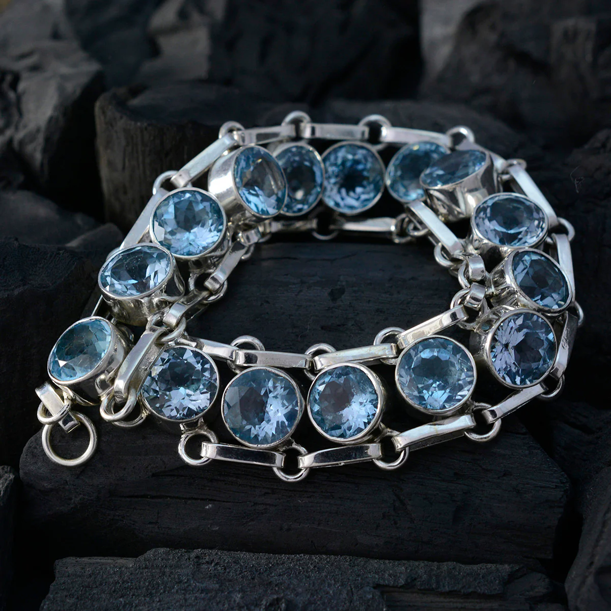 Blue Topaz Ending of Ramadan Essential Blue 925 Silver Links Bracelet - Image 4