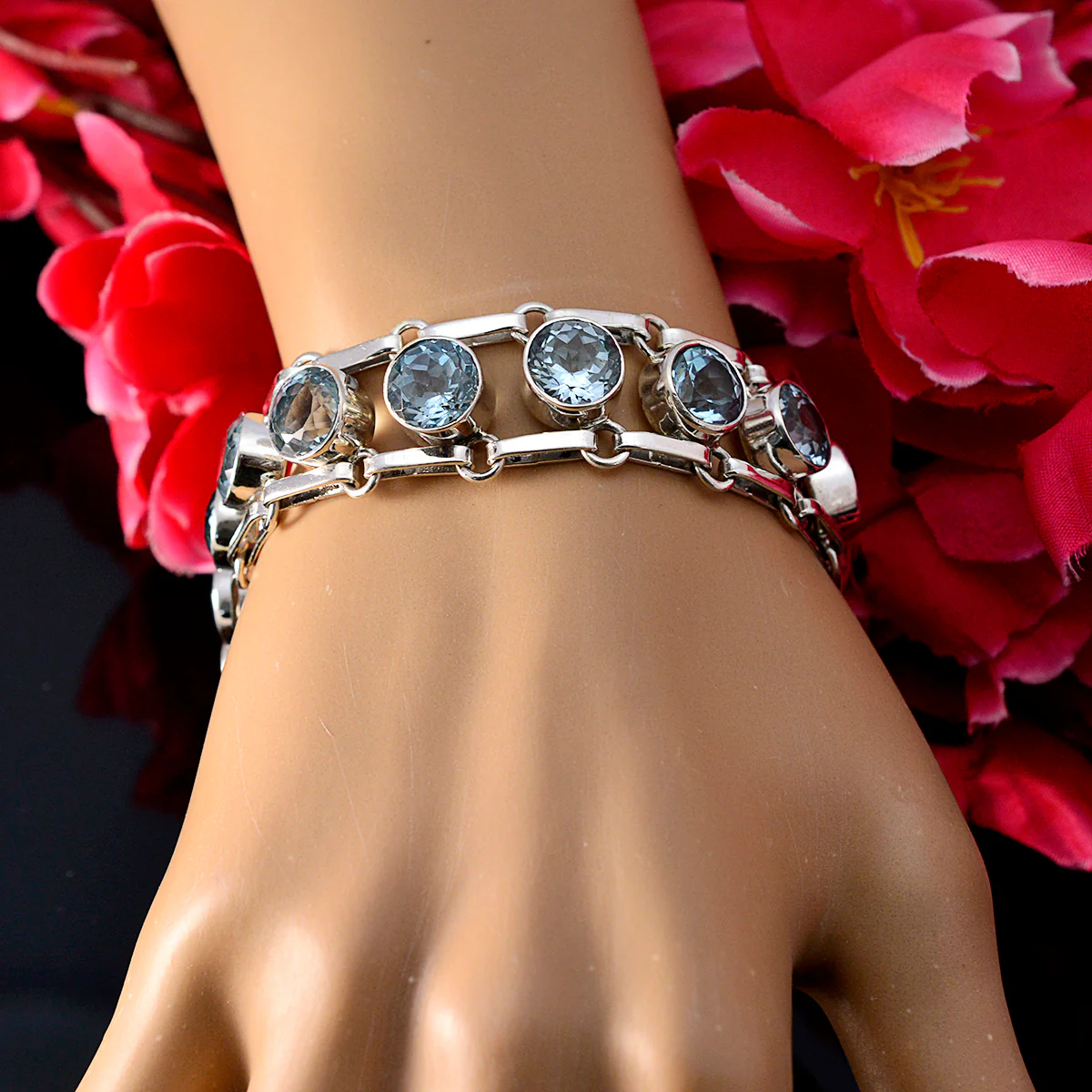 Blue Topaz Ending of Ramadan Essential Blue 925 Silver Links Bracelet - Image 5