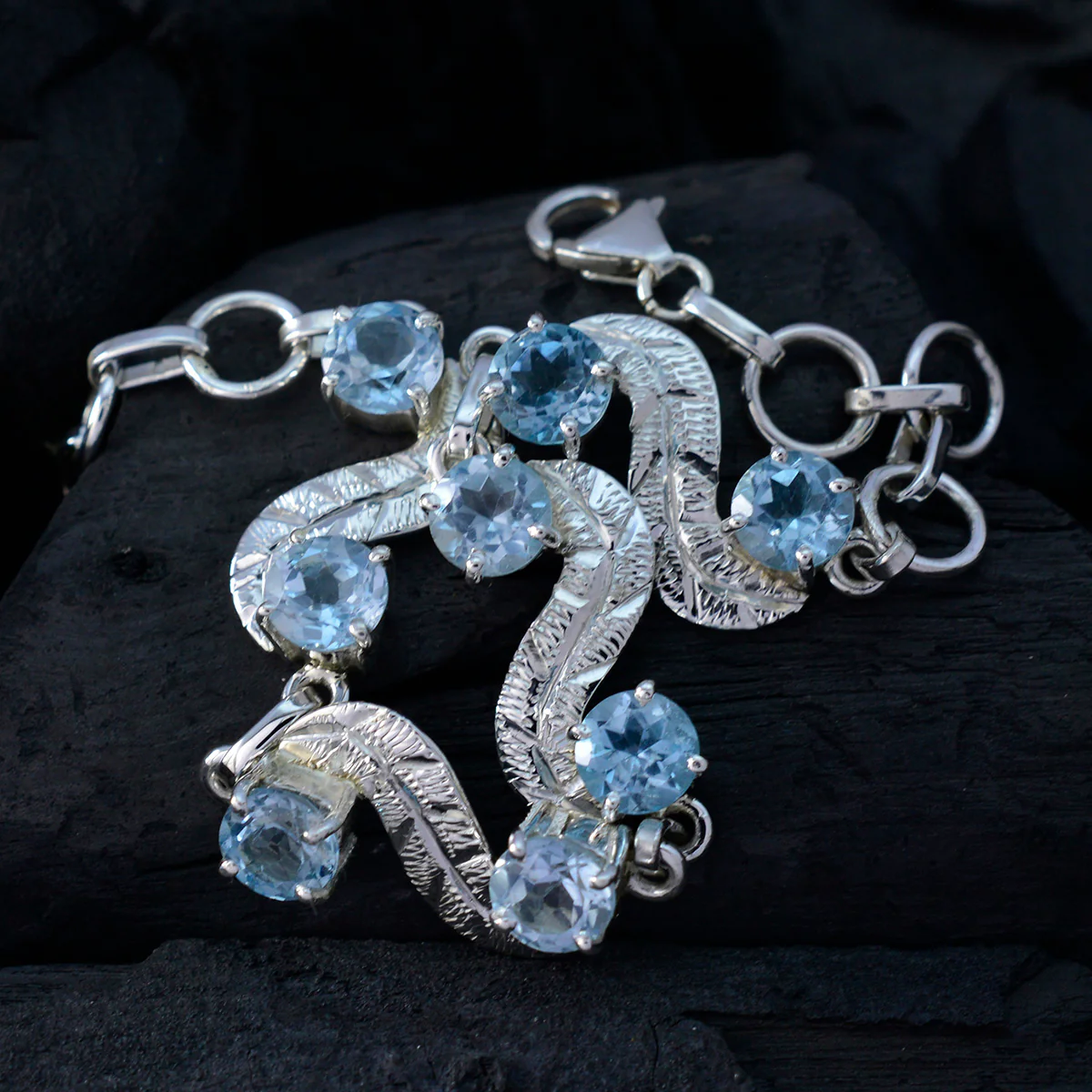 Blue Topaz Europe day Featherlight Blue Silver Links Bracelet - Image 3