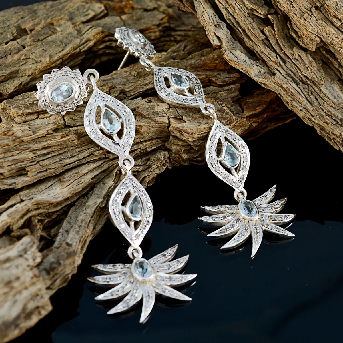 Blue Topaz Indian Kristine multiple Stud Blue 925 Sterling Silver Earring - Image 3