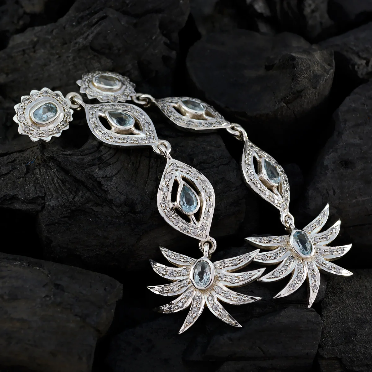 Blue Topaz Indian Kristine multiple Stud Blue 925 Sterling Silver Earring - Image 4