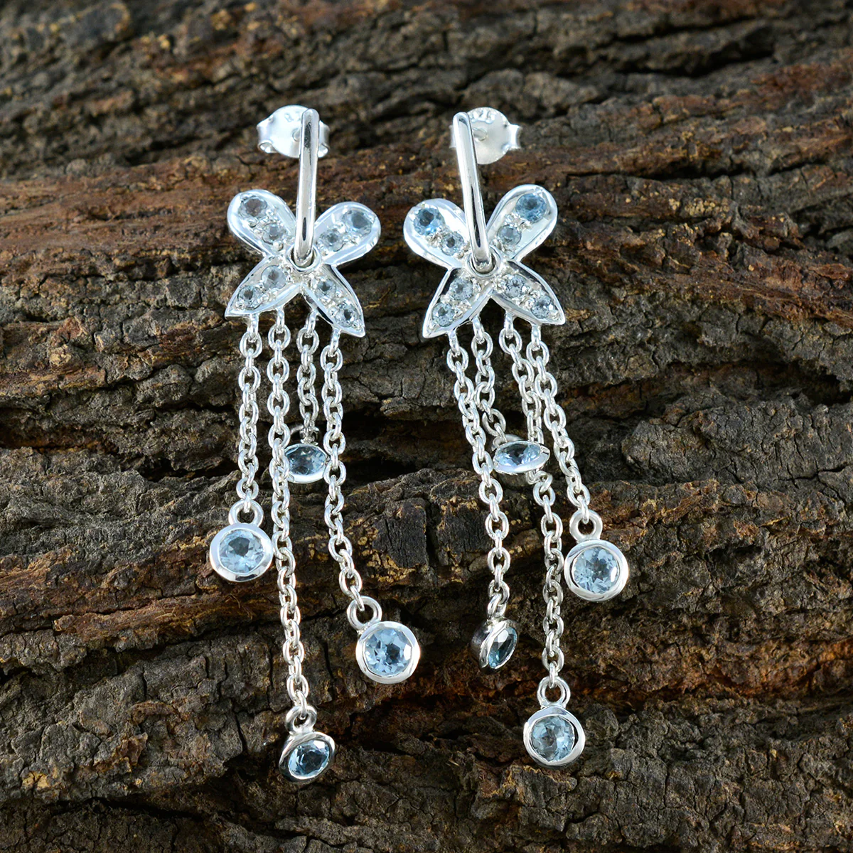 Blue Topaz Russian Aaliyah multiple Stud Blue Silver Earring - Image 3