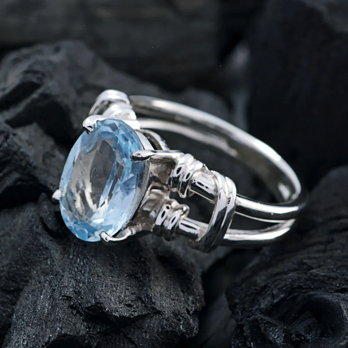 Blue Topaz Solitaire Spanish 925 Sterling Silver Blue Gems Eye-catching Rope-Wire Ring Jewelry - Image 5