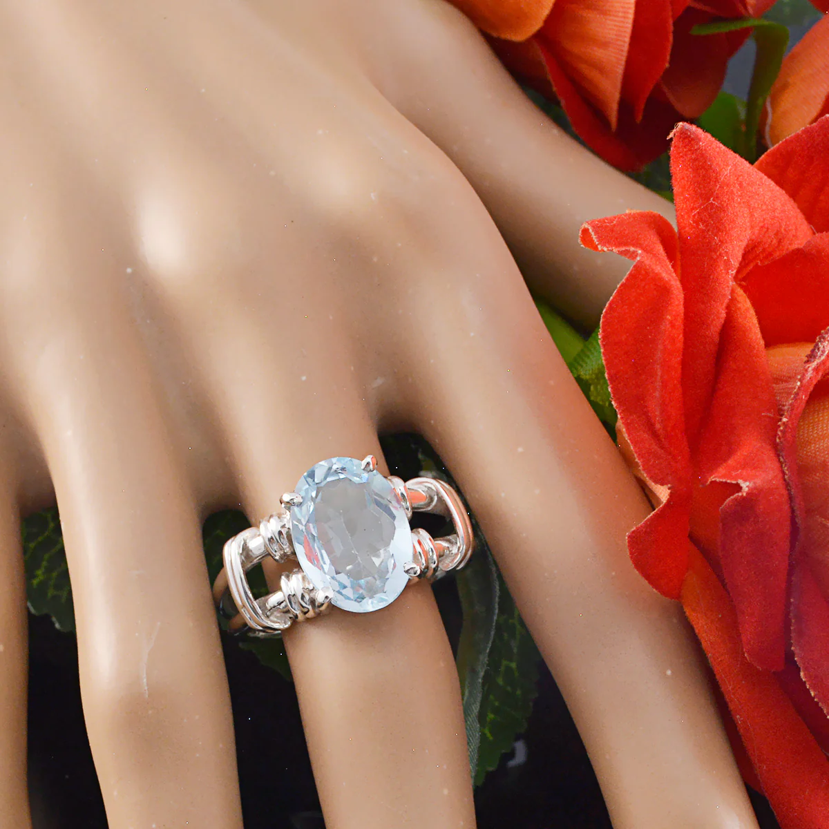 Blue Topaz Solitaire Spanish 925 Sterling Silver Blue Gems Eye-catching Rope-Wire Ring Jewelry - Image 6