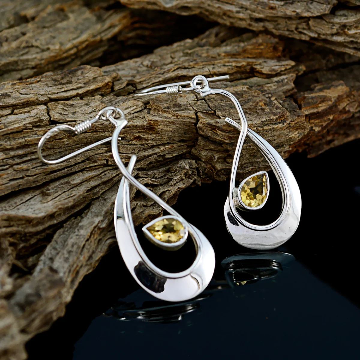 Citrine African Eleanor Solitaire Dangle Yellow Sterling Silver Earring - Image 3