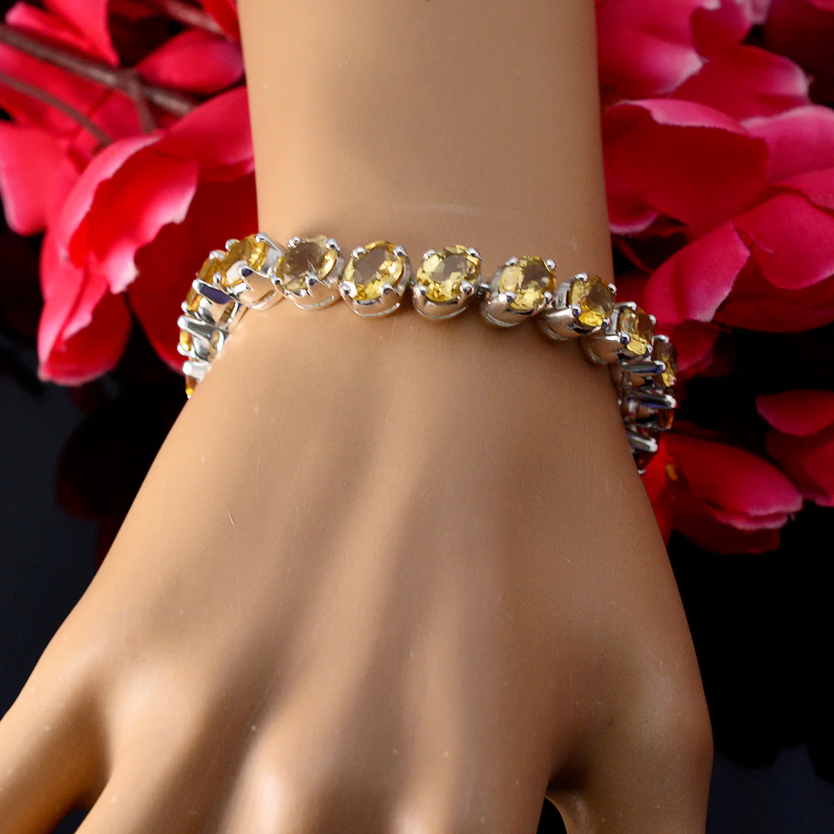 Citrine Get to Know Your Customers Day Minimal Yellow Sterling Silver Tennis Bracelet - Image 5