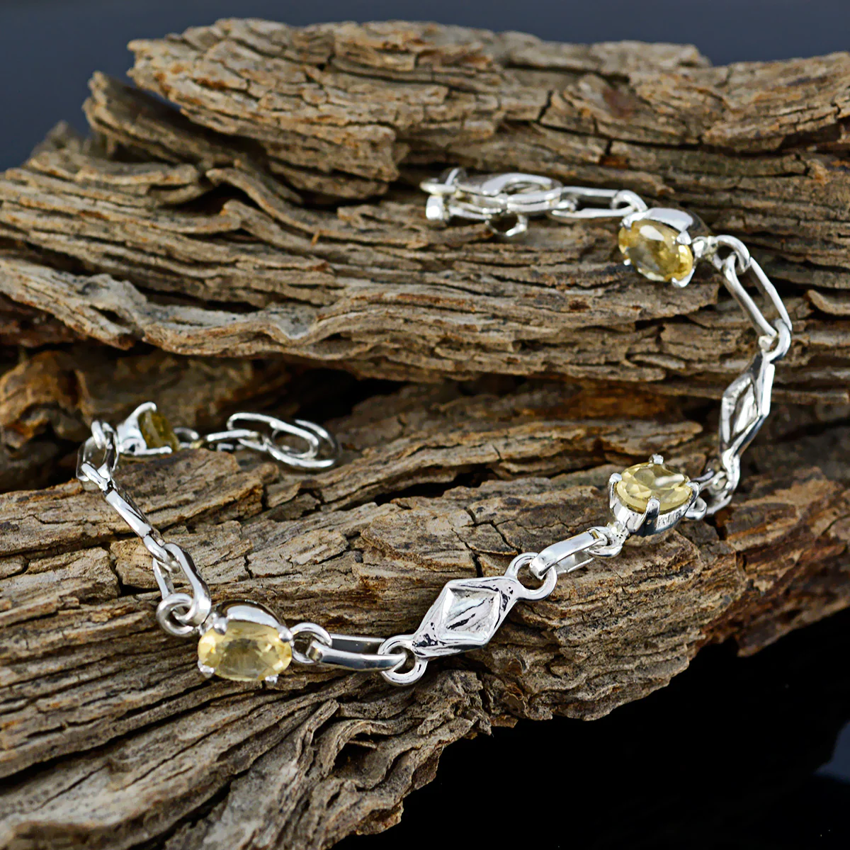 Citrine gift for Friend Delicate Yellow Silver Links Bracelet - Image 3