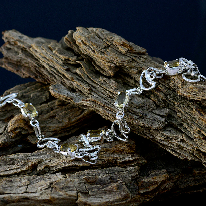 Citrine gift for girlfriend Delicate Yellow Sterling Silver Links Bracelet - Image 3