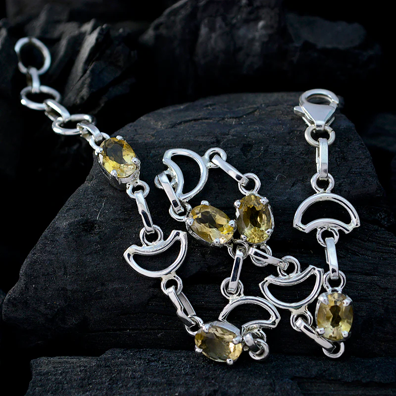 Citrine gift for girlfriend Delicate Yellow Sterling Silver Links Bracelet - Image 4