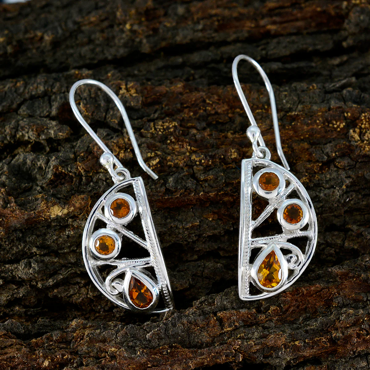 Citrine Middle Eastern Audrey multiple Dangle Yellow 92.5 Silver Earring - Image 3
