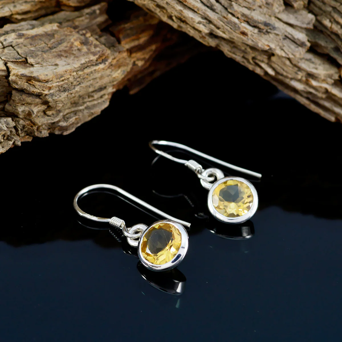 Citrine Russian Freya Solitaire Dangle Yellow 925 Silver Earring - Image 3