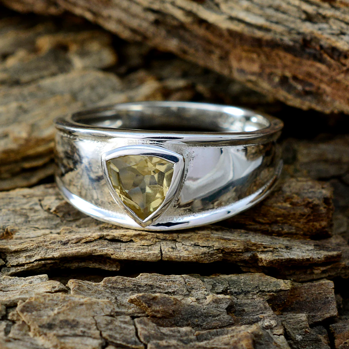 Citrine Solitaire Egyptian 92.5 Silver Yellow Gemstones Slim Geometric Ring Jewellery - Image 3