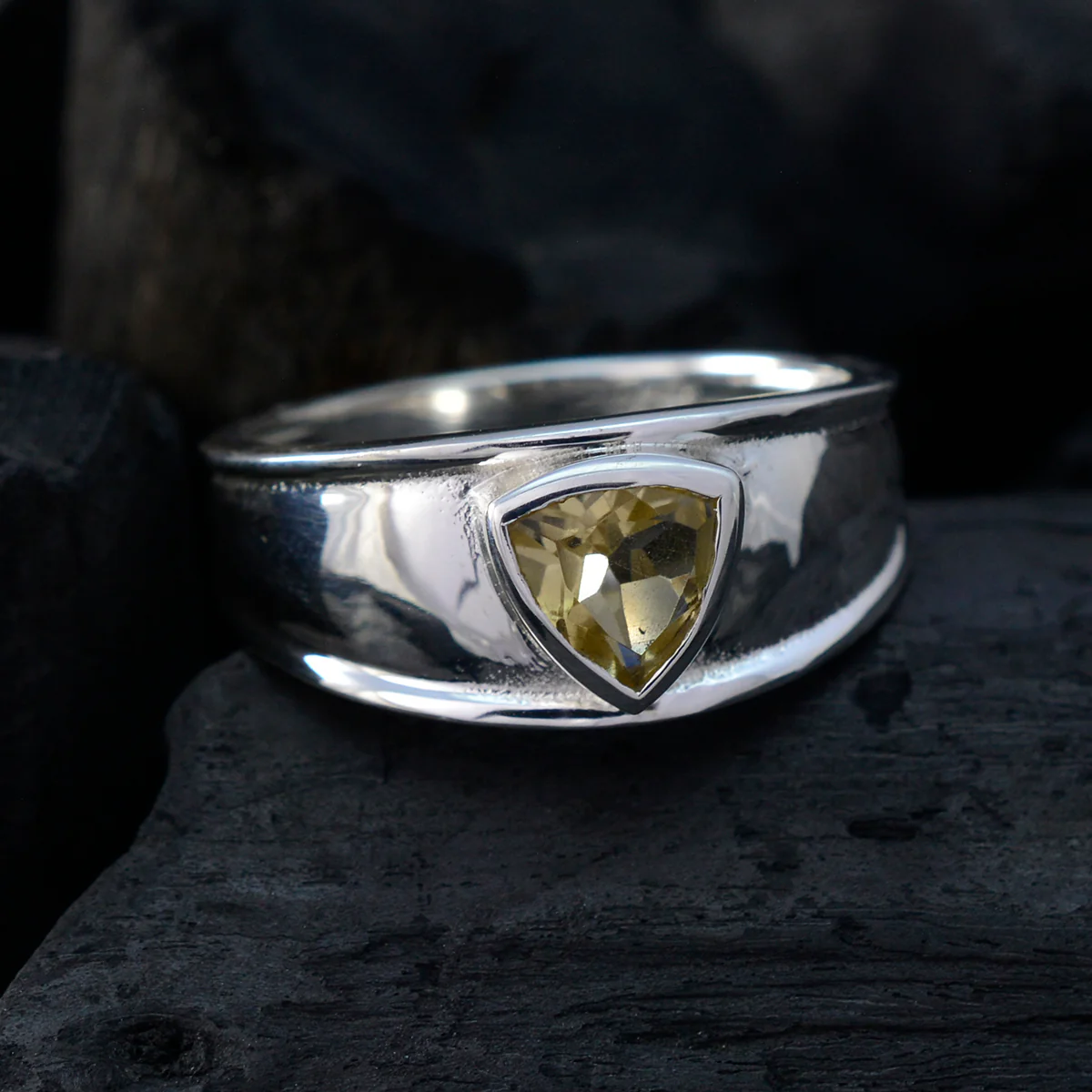 Citrine Solitaire Egyptian 92.5 Silver Yellow Gemstones Slim Geometric Ring Jewellery - Image 4