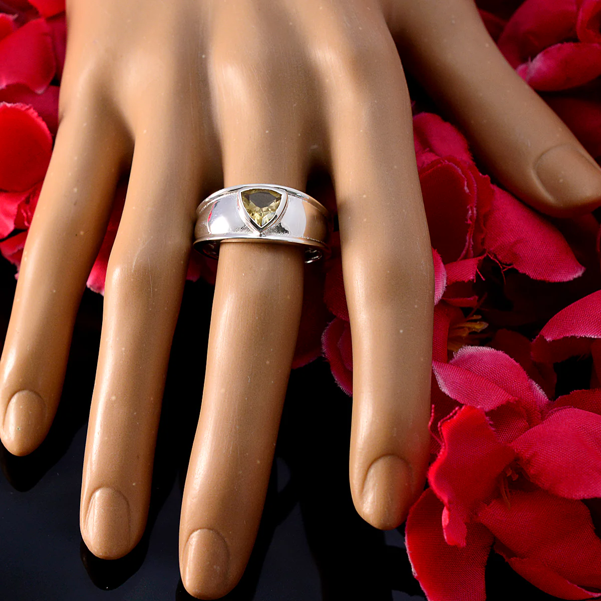 Citrine Solitaire Egyptian 92.5 Silver Yellow Gemstones Slim Geometric Ring Jewellery - Image 5