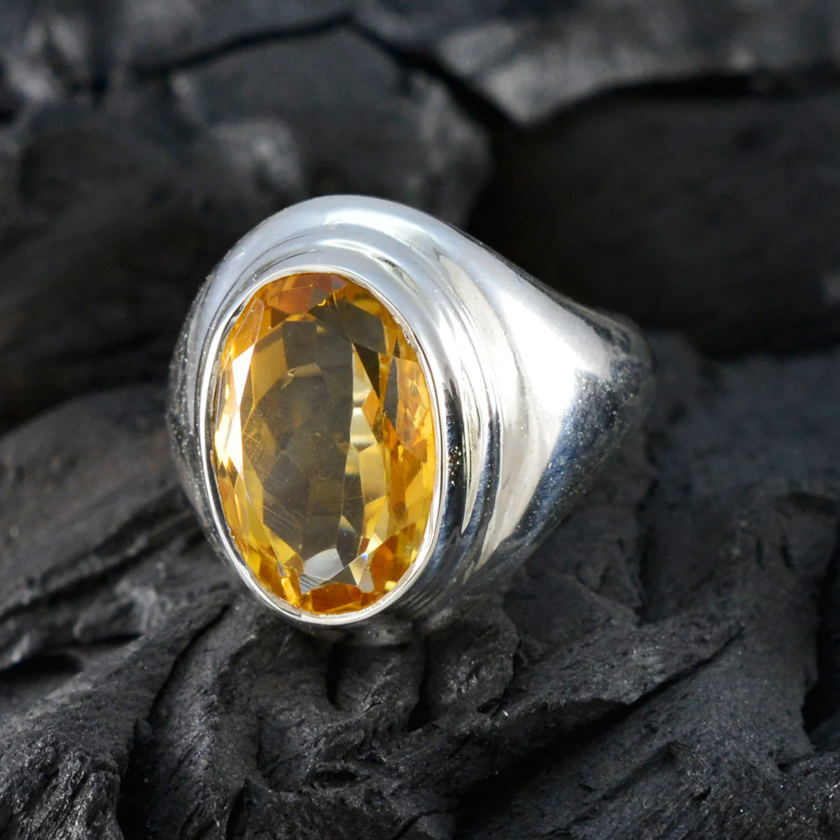 Citrine Solitaire German 925 Silver Yellow Gemstones Mid-weight Luxurious Ring Jewellery - Image 4