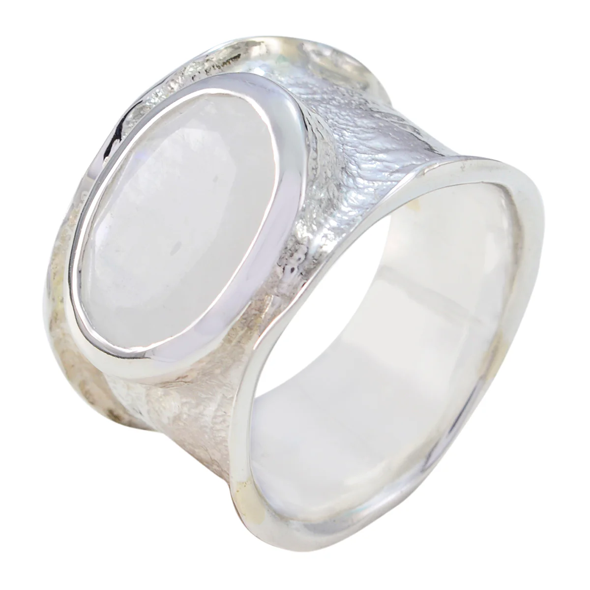 Crystal Quartz Solitaire German 925 Sterling Silver White Gems Edgy Oversized Band Jewelry - Image 3