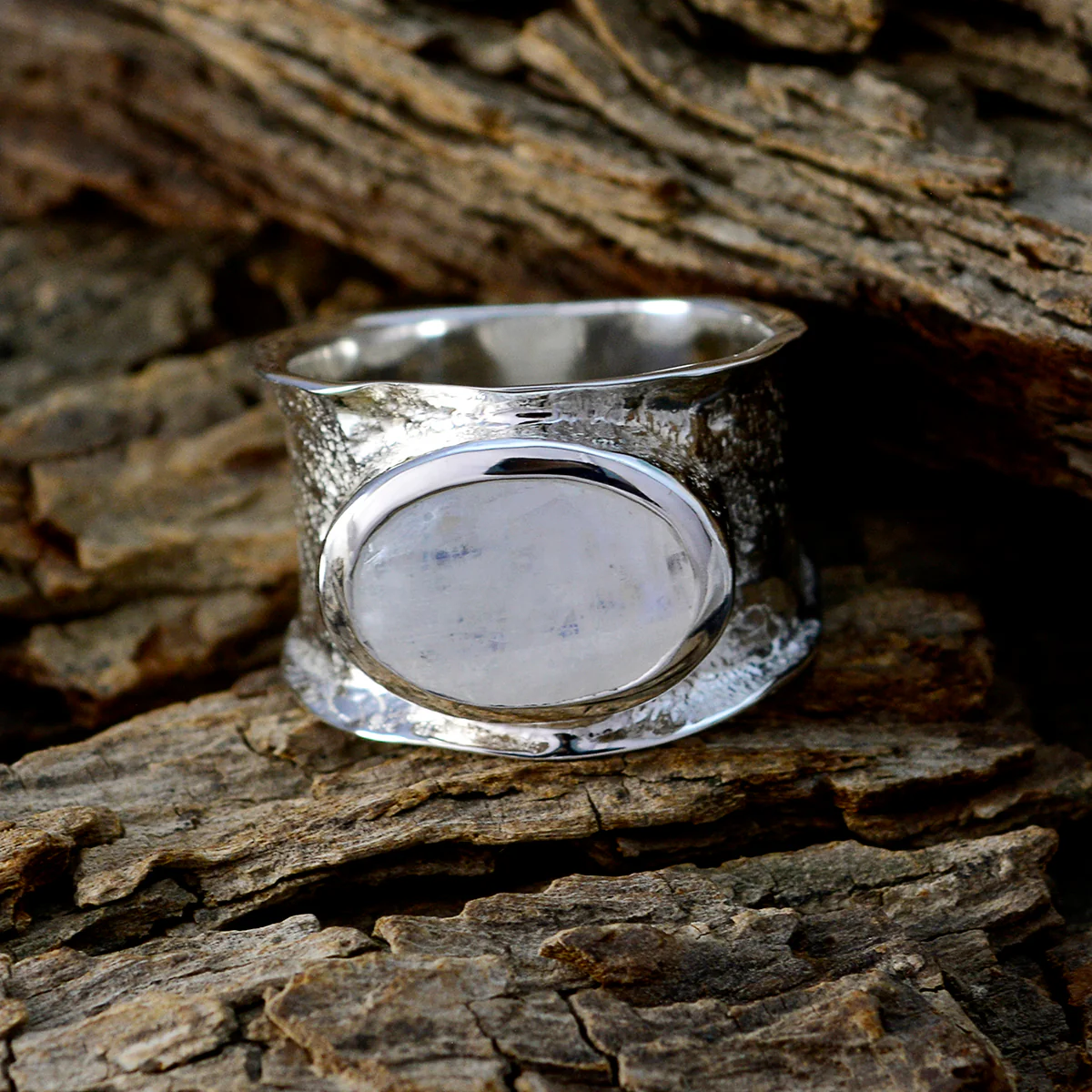 Crystal Quartz Solitaire German 925 Sterling Silver White Gems Edgy Oversized Band Jewelry - Image 4