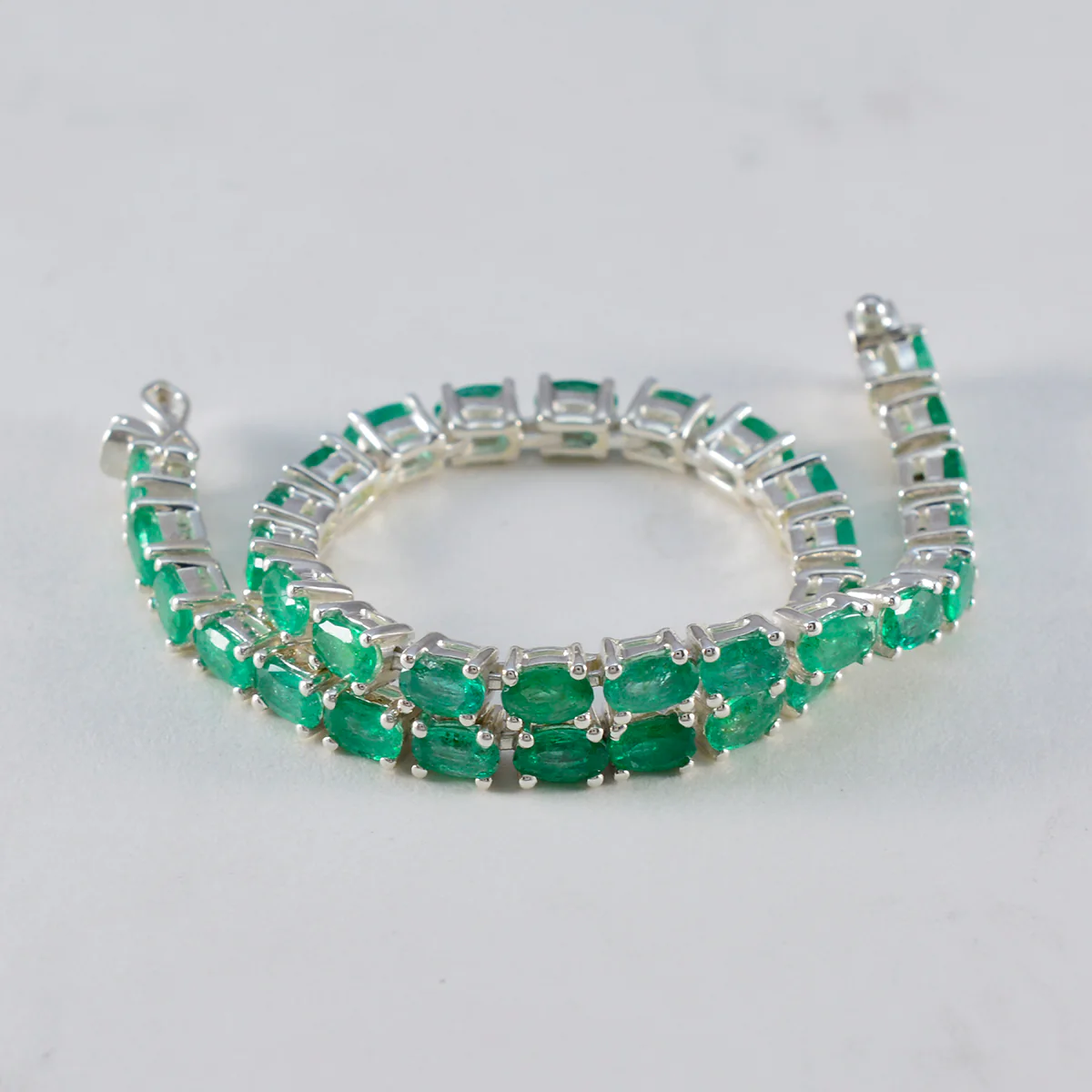 Emerald CZ Cat Day Tiny Green 925 Silver Tennis Bracelet - Image 3