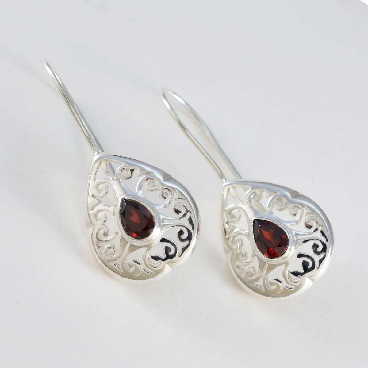 Garnet American Lea Solitaire Dangle Red Sterling Silver Earring - Image 3