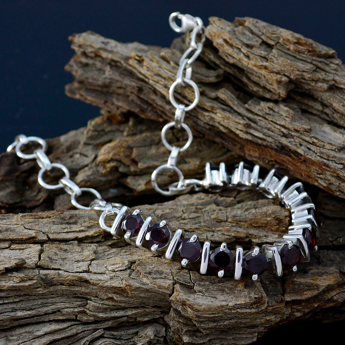 Garnet Mardi Gras/Carnival Minimal Red 925 Silver Tennis Bracelet - Image 3
