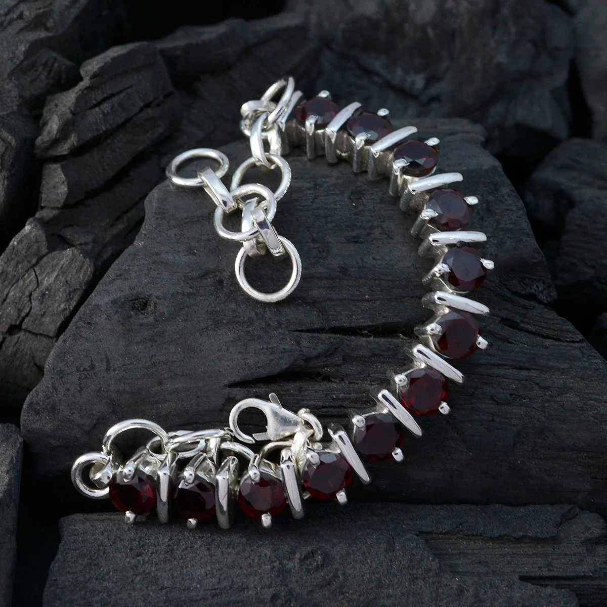 Garnet Mardi Gras/Carnival Minimal Red 925 Silver Tennis Bracelet - Image 4