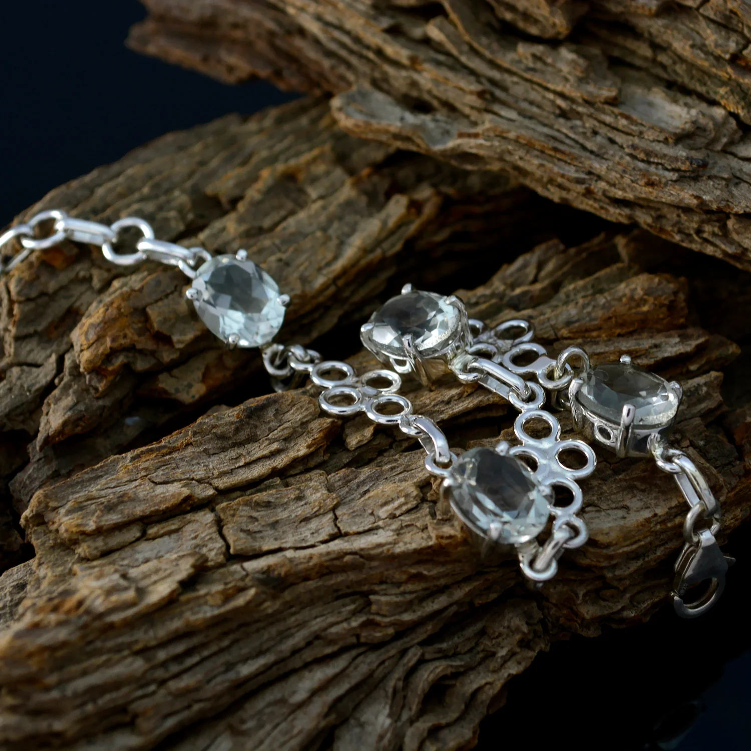 Green Amethyst Dance Day Dainty Light Green Sterling Silver Links Bracelet - Image 3