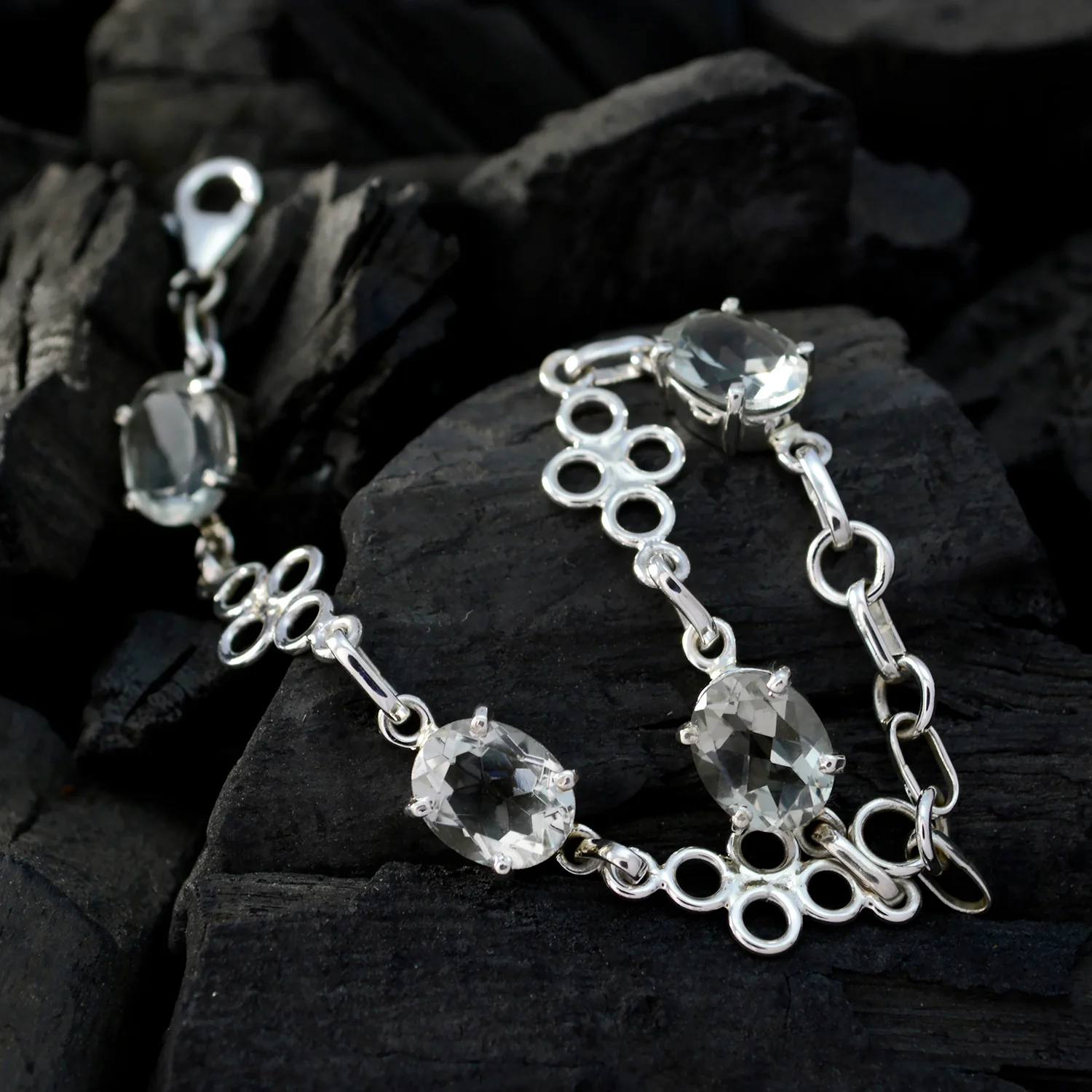 Green Amethyst Dance Day Dainty Light Green Sterling Silver Links Bracelet - Image 4