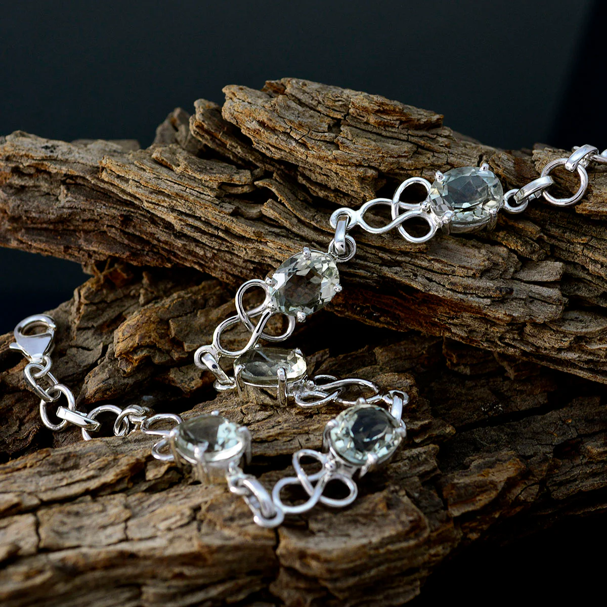 Green Amethyst Day of Friendship Featherlight Light Green 925 Silver Links Bracelet - Image 3