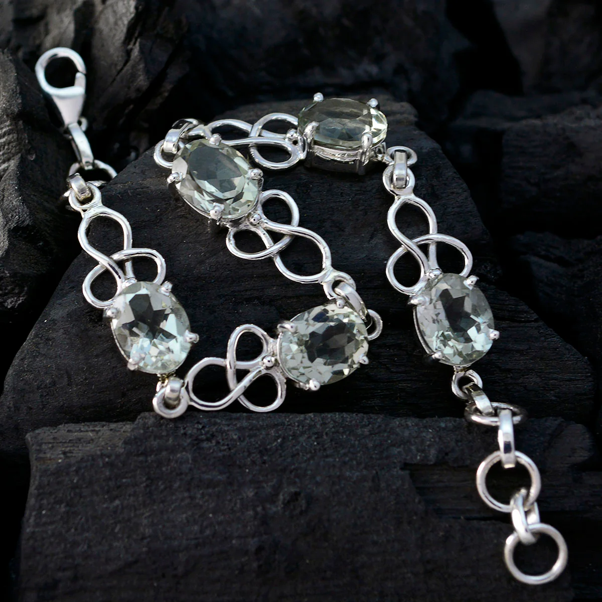 Green Amethyst Day of Friendship Featherlight Light Green 925 Silver Links Bracelet - Image 4
