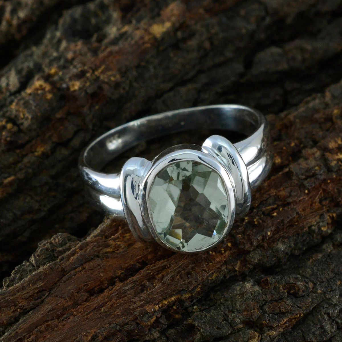 Green Amethyst Solitaire German 92.5 Silver Green Gemstones Tiny Ethnic Ring Jewellery - Image 3