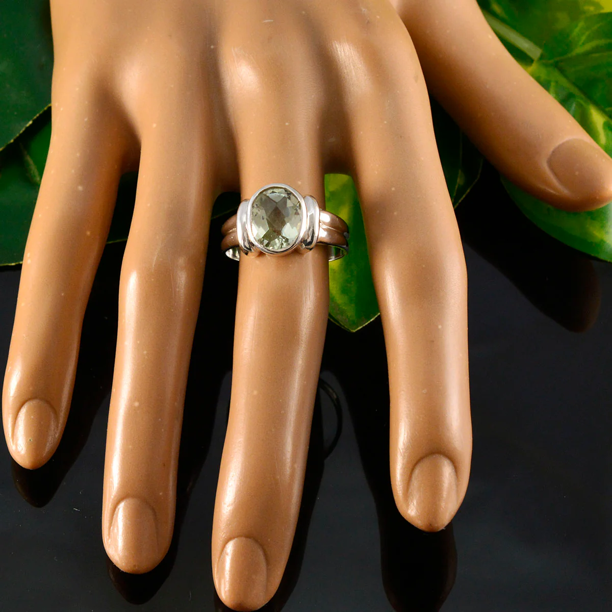 Green Amethyst Solitaire German 92.5 Silver Green Gemstones Tiny Ethnic Ring Jewellery - Image 5