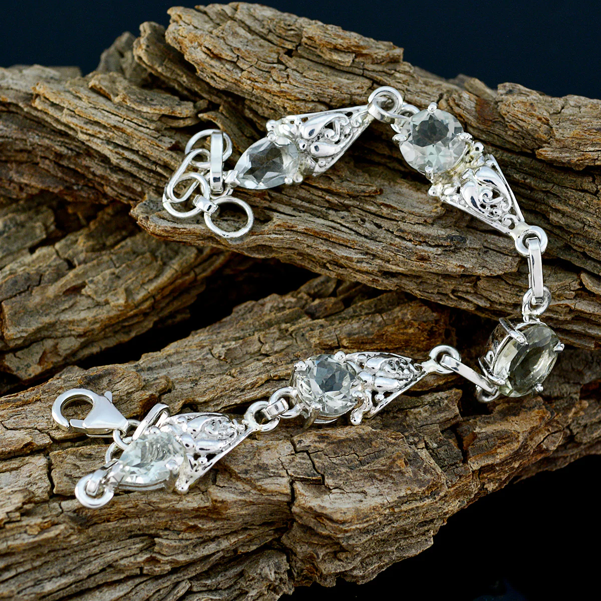 Green Amethyst sportsday Featherlight Light Green 92.5 Silver Links Bracelet - Image 3