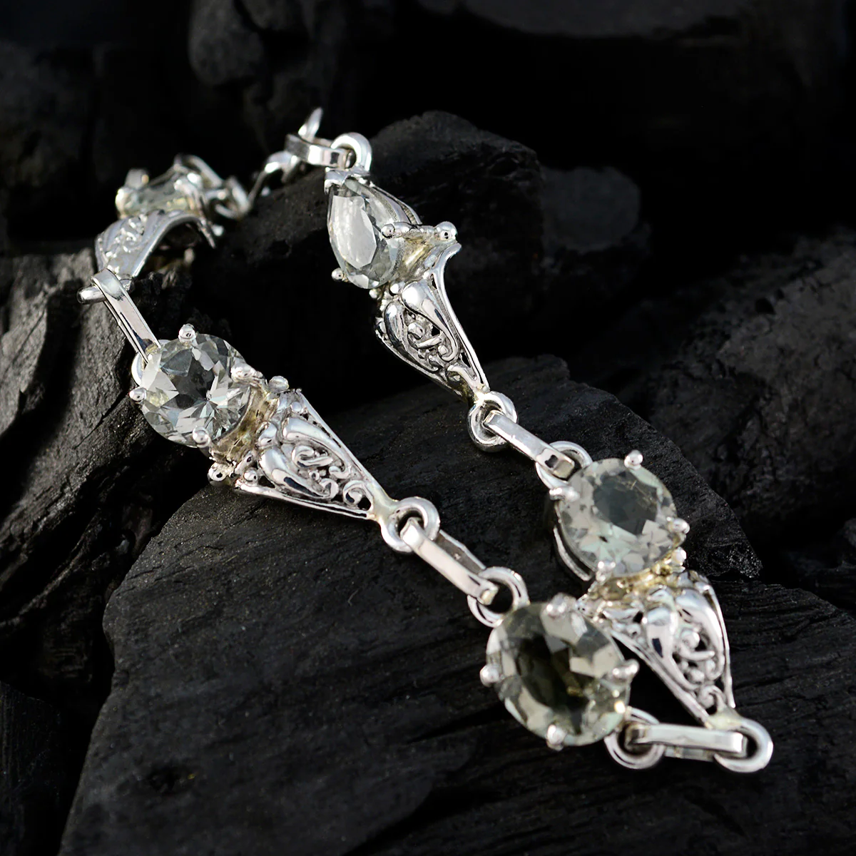 Green Amethyst sportsday Featherlight Light Green 92.5 Silver Links Bracelet - Image 4