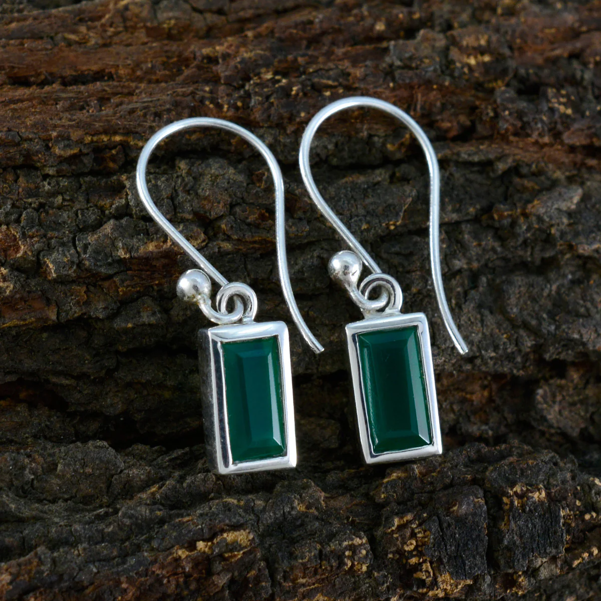 Green Onyx American Lucia Solitaire Dangle Green 925 Silver Earring - Image 3