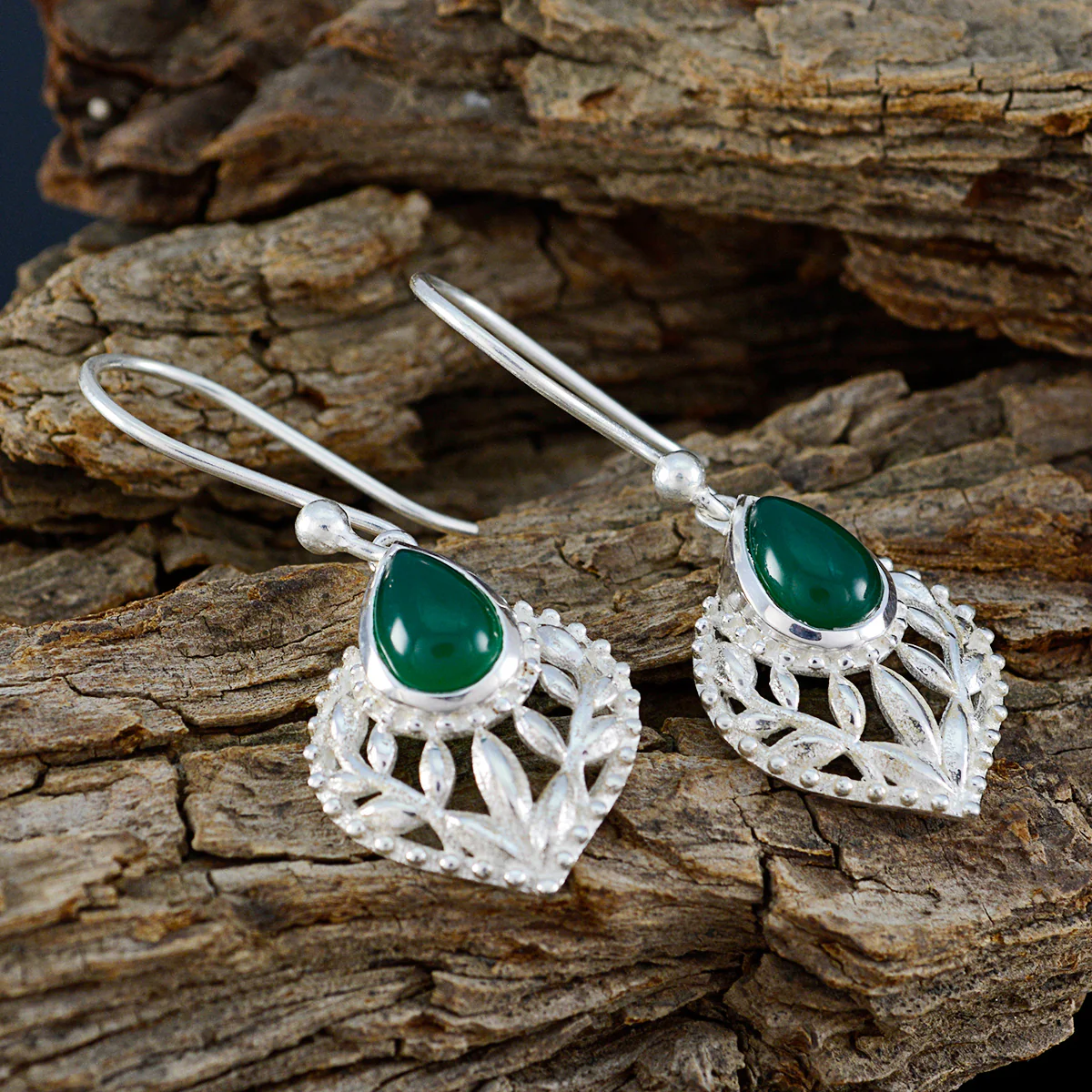 Green Onyx French Katharina Solitaire Dangle Green 92.5 Silver Earring - Image 3