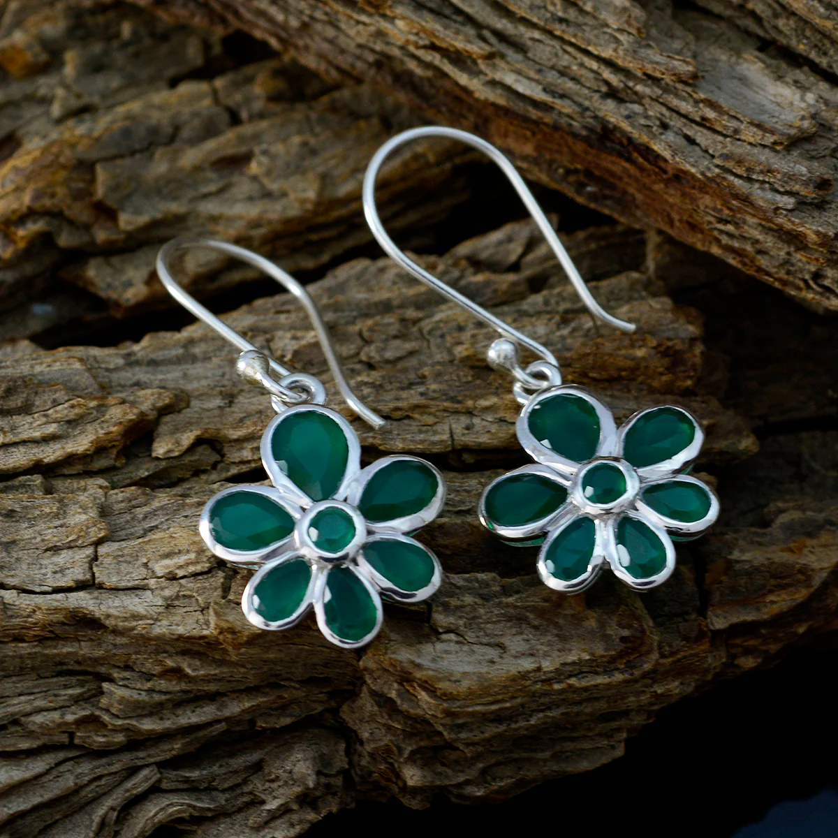 Green Onyx German Ling multiple Dangle Green Silver Earring - Image 3