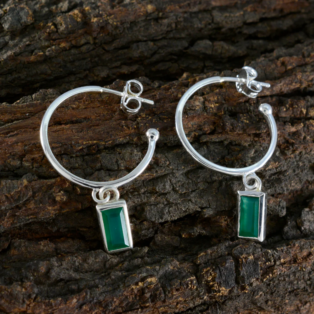 Green Onyx Italian Sofia Solitaire Dangle Green 925 Sterling Silver Earring - Image 3