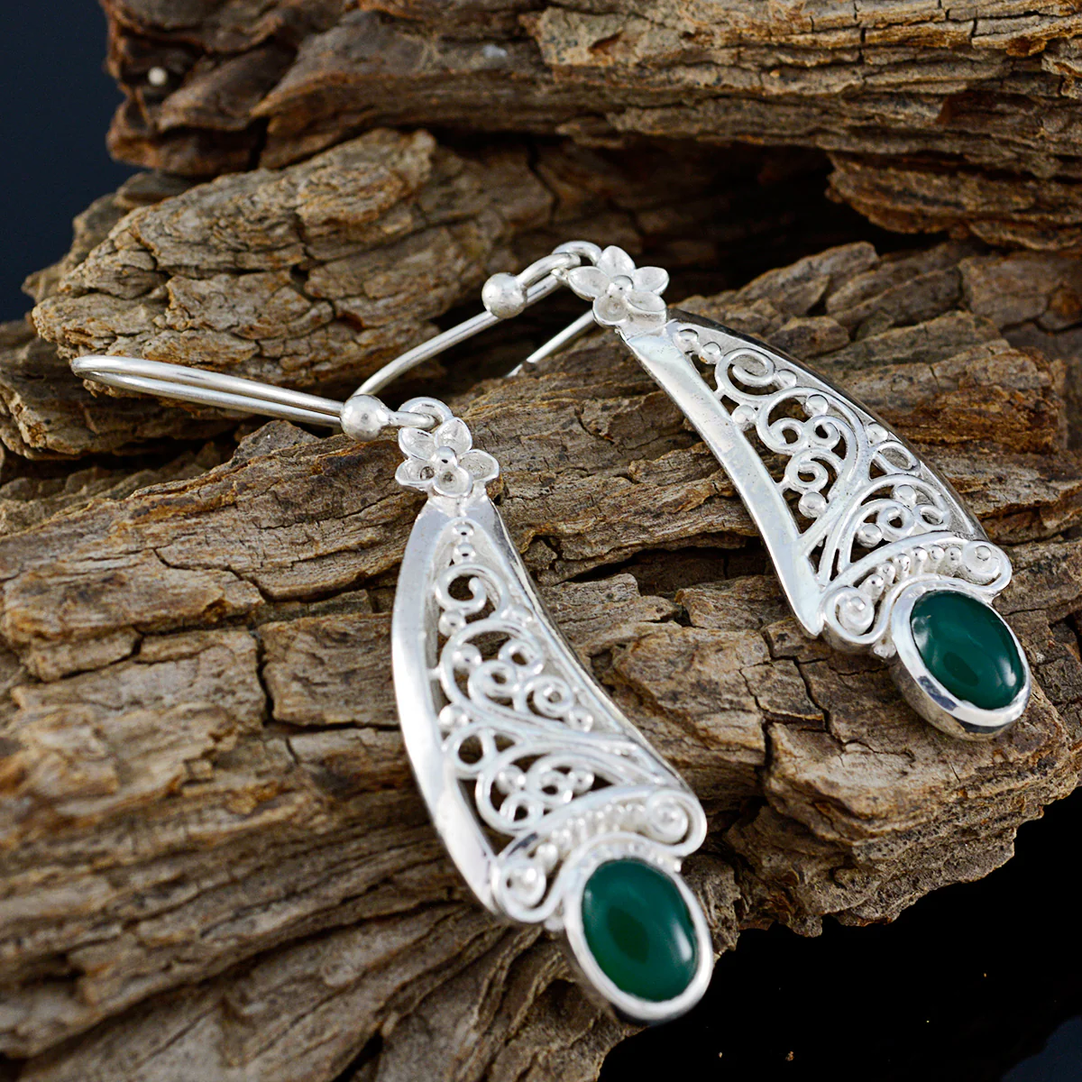 Green Onyx Korean Dayana Solitaire Dangle Green 925 Silver Earring - Image 3