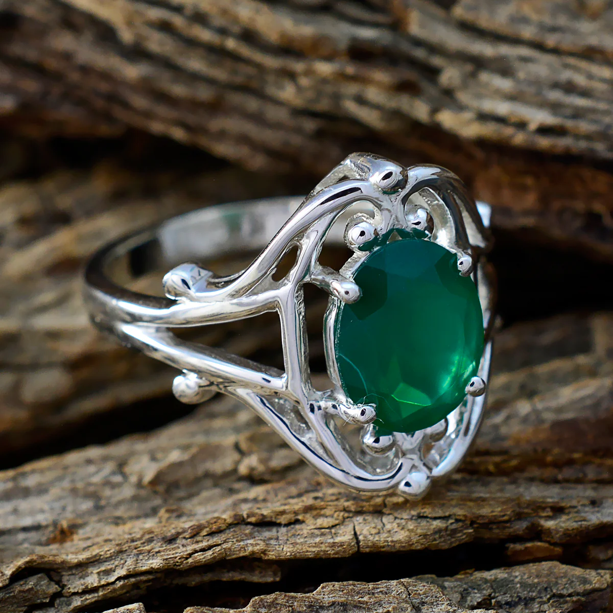 Green Onyx Solitaire Russian 925 Sterling Silver Green Gemstone Tiny Traditional Ring Jewelry - Image 3