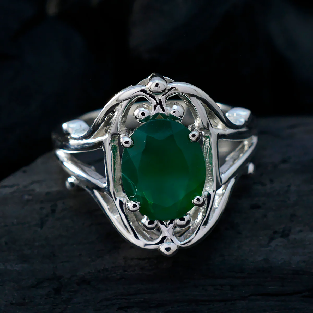 Green Onyx Solitaire Russian 925 Sterling Silver Green Gemstone Tiny Traditional Ring Jewelry - Image 4