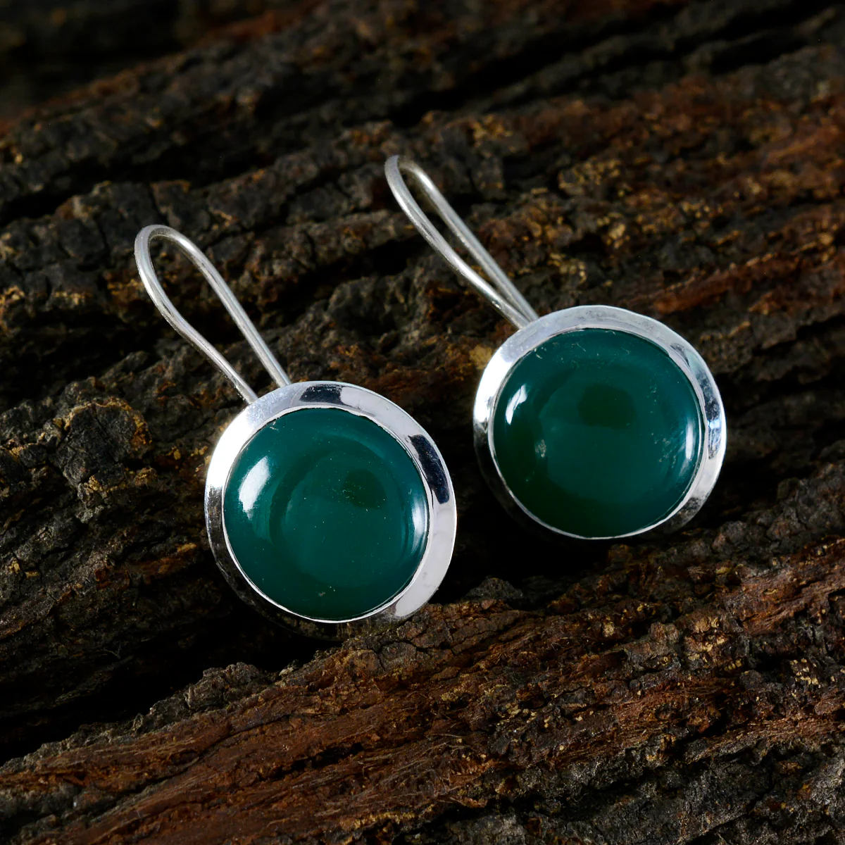 Green Onyx Turkish Fernanda Solitaire Dangle Green Silver Earring - Image 3