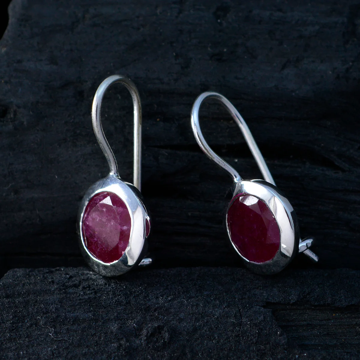 Indian Ruby Russian Ines Solitaire Dangle Red Sterling Silver Earring - Image 4