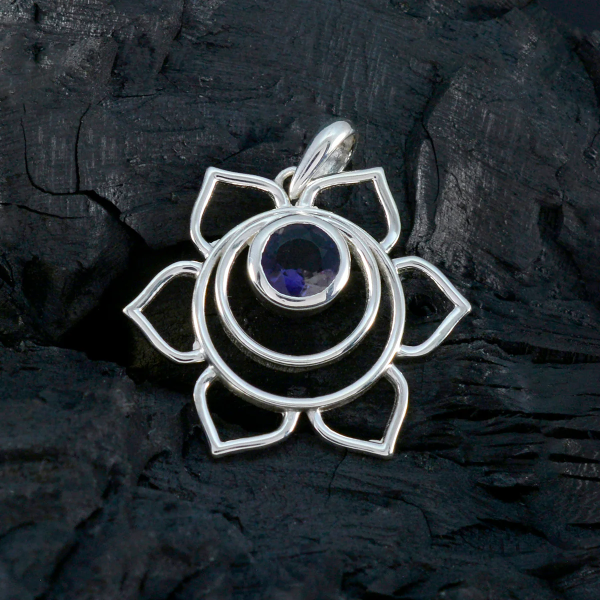 Iolite Dainty Italian 925 Silver Solitaire Ida Rope-Wire Blue Pendant Jewelry - Image 3