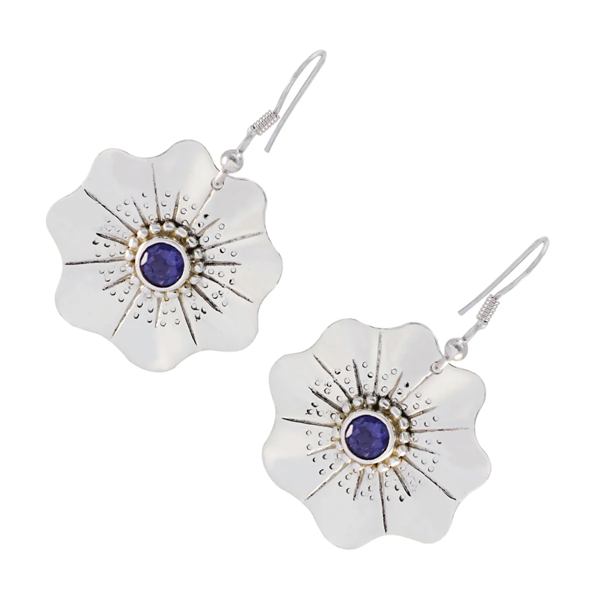 Iolite German Alice Solitaire Dangle Blue 92.5 Silver Earring - Image 3