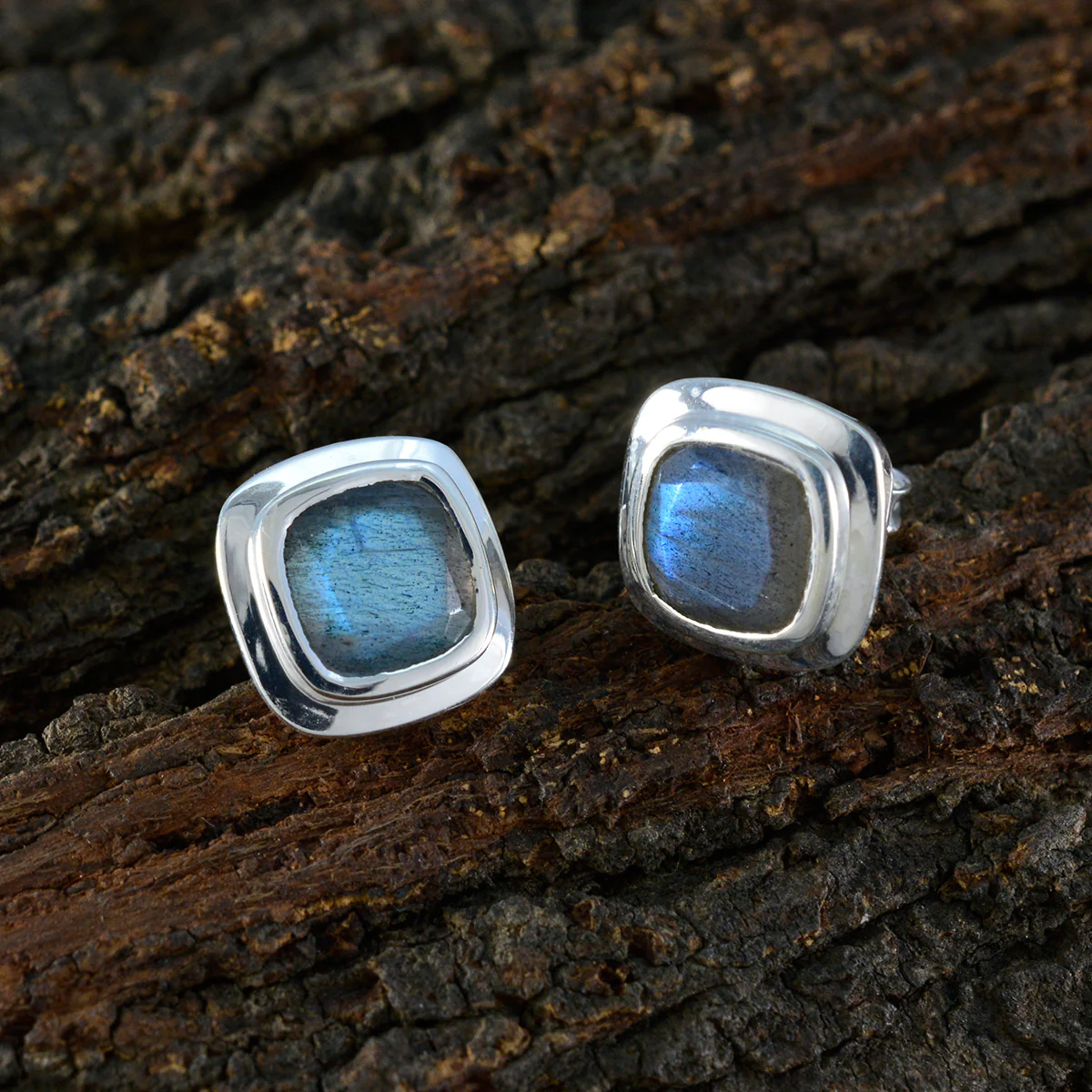 Labradorite Egyptian Aaliyah Solitaire Stud Gray 92.5 Silver Earring - Image 3