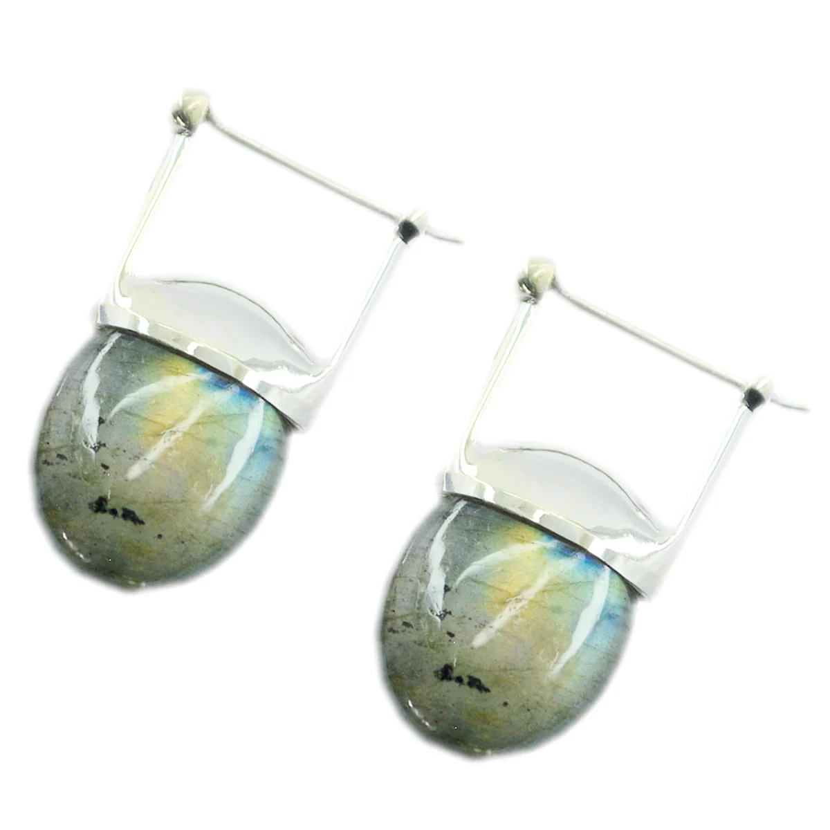 Labradorite Latin American Pauline Solitaire Stud Gray 92.5 Silver Earring - Image 3