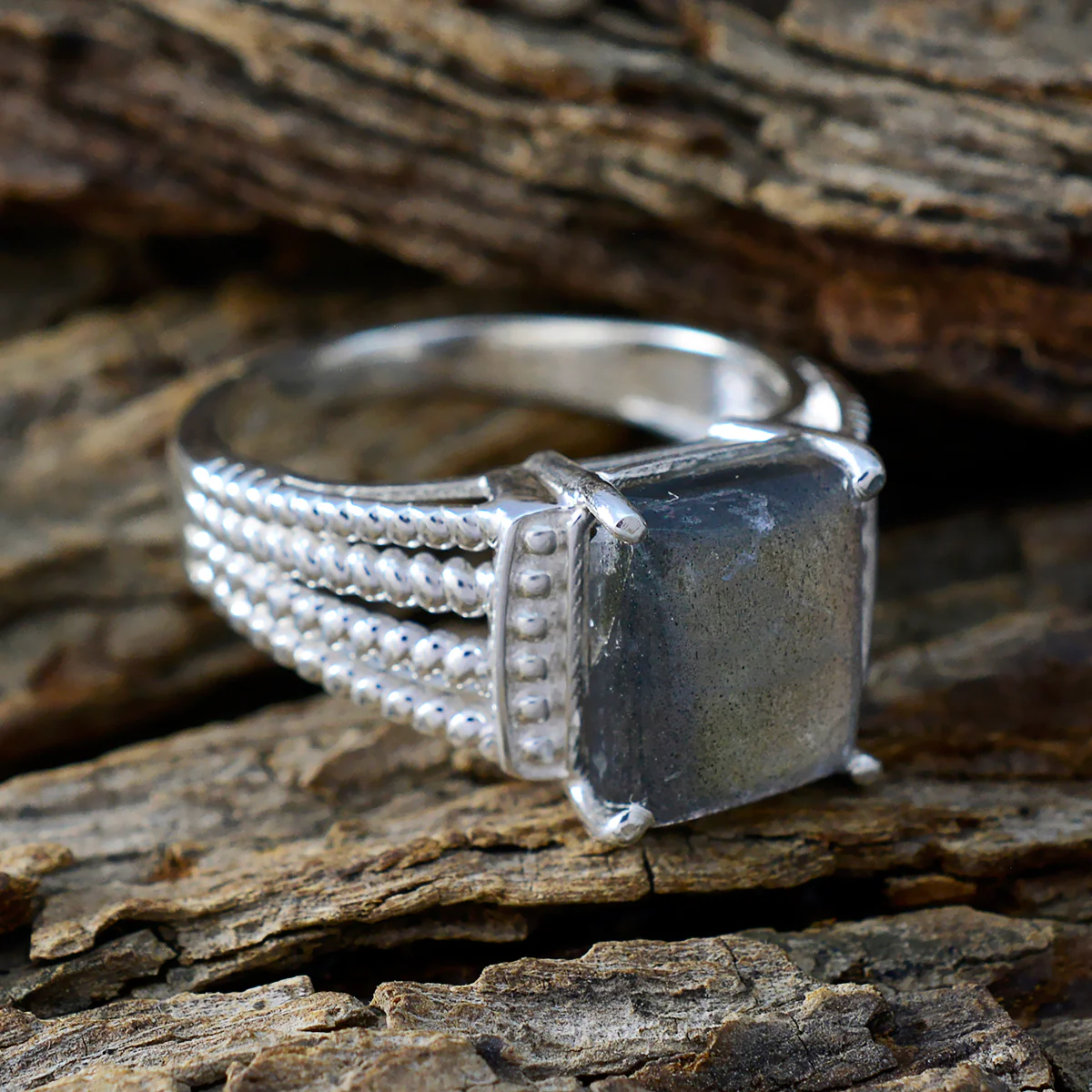 Labradorite Solitaire African Silver Gray Gems Eye-catching Modern Ring Jewellery - Image 3
