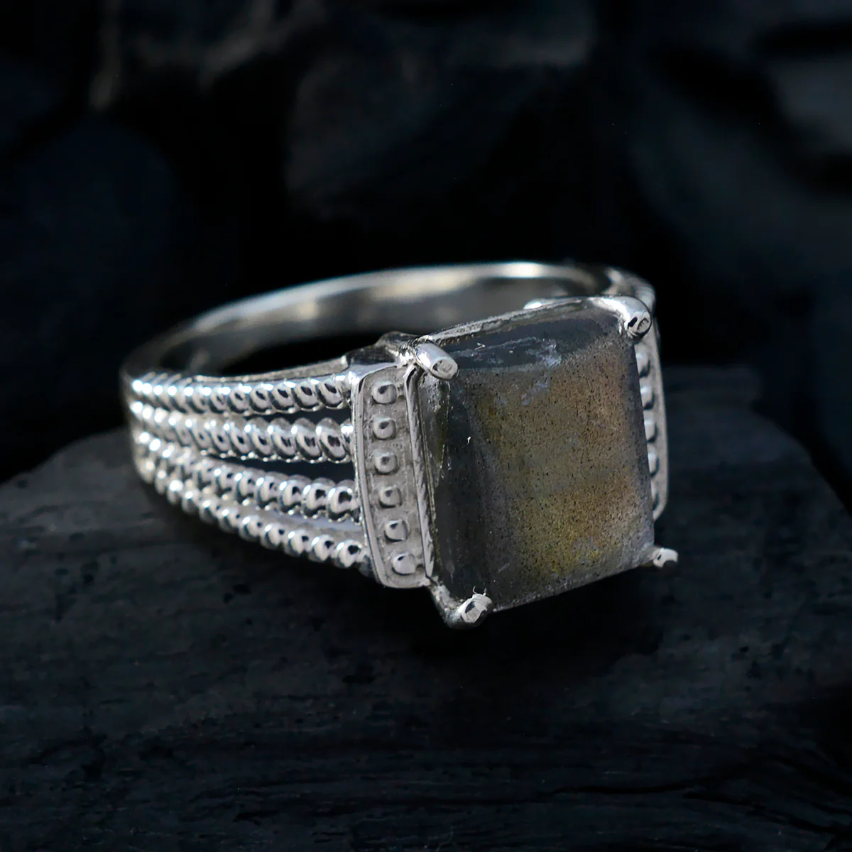 Labradorite Solitaire African Silver Gray Gems Eye-catching Modern Ring Jewellery - Image 4