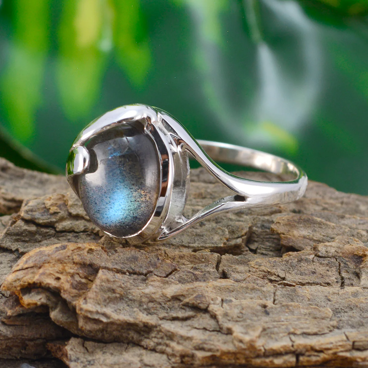 Labradorite Solitaire African Silver Gray Gemstones Slim Traditional Ring Jewelry - Image 3