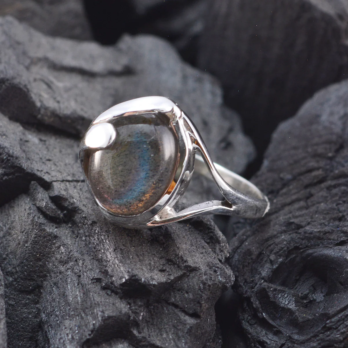 Labradorite Solitaire African Silver Gray Gemstones Slim Traditional Ring Jewelry - Image 4